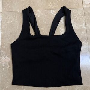 ALO Yoga Black Ribbed Square Neck Crop Tank